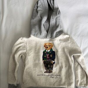 Ralph Lauren Kids Cream and Gray Bear Hoodie